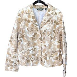 Eddie Bauer 15 Jacket Tan Beige Floral Neutral Long Sleeve Blazer 100% Cotton